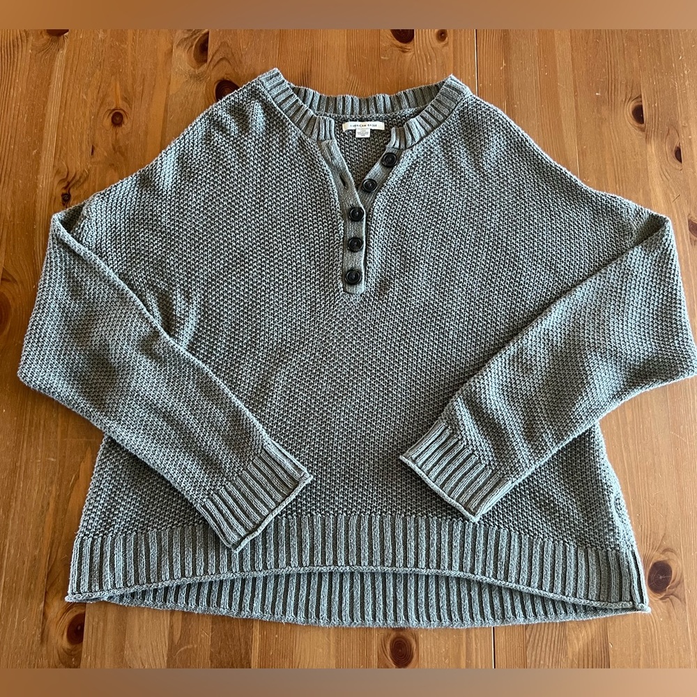 Sage Green American Eagle Button Sweater Women Size Large L